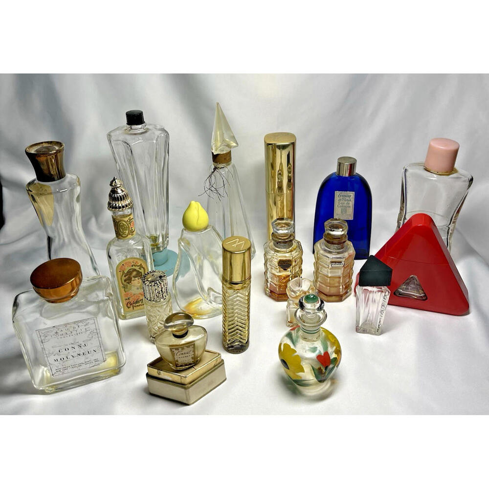 Lot of 18 Original Vintage EMPTY Perfume Bottles Jabilla Consent Valaze Monteil